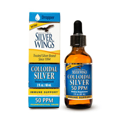 Front view of Natural Path Silver Wings Colloidal Silver 50ppm 2 oz dropper bottle