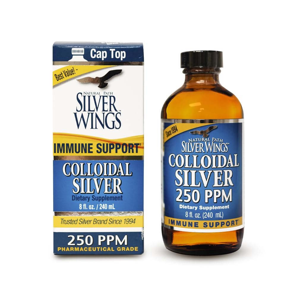 Natural Path Silver Wings Colloidal Silver Liquid in an amber glass bottle with label