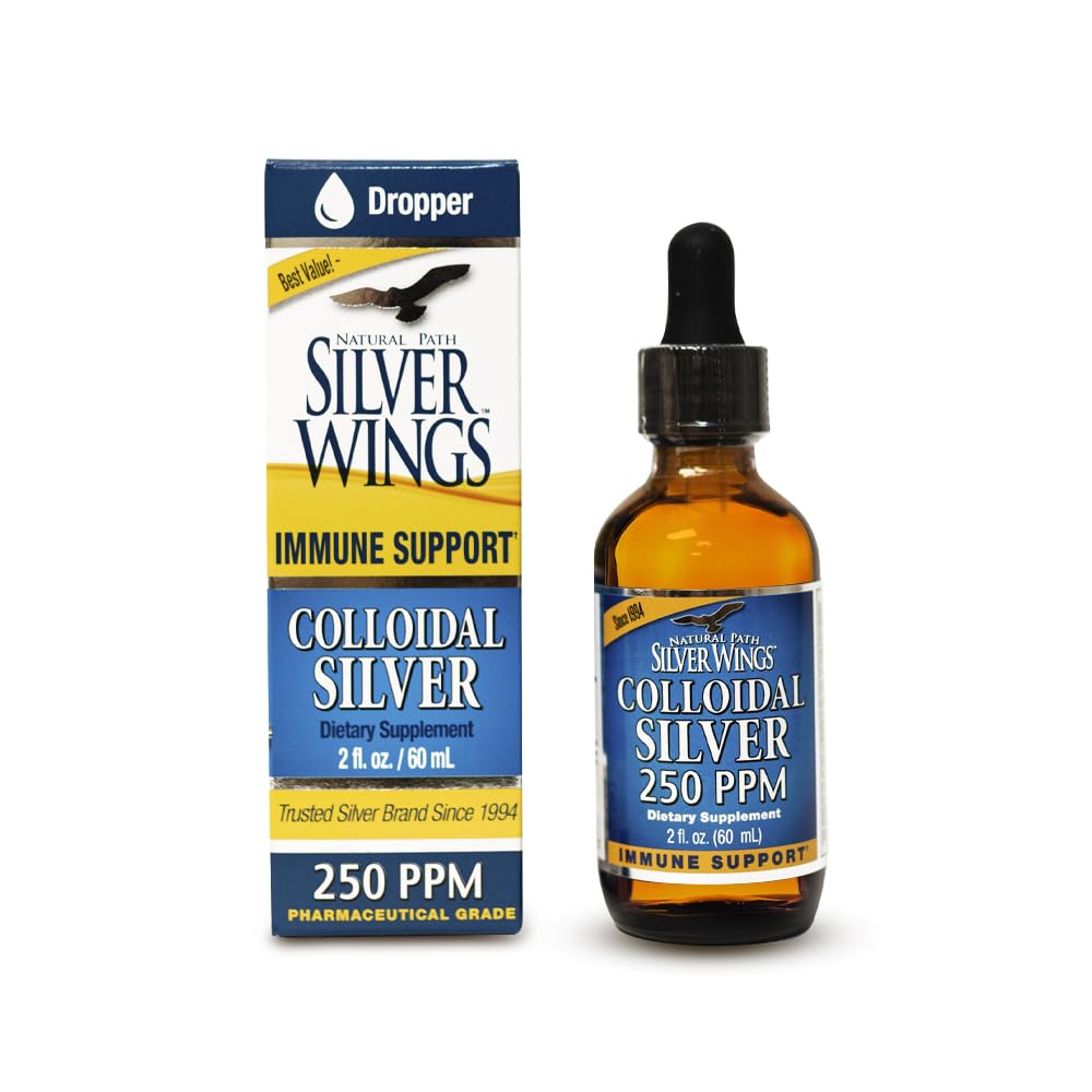 Amber glass bottle of Natural Path Silver Wings colloidal silver liquid 250ppm