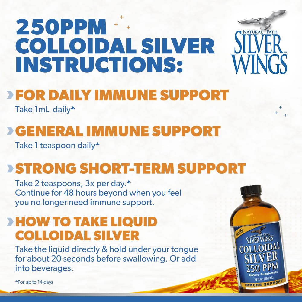 Natural Path Silver Wings colloidal silver liquid being poured for daily use