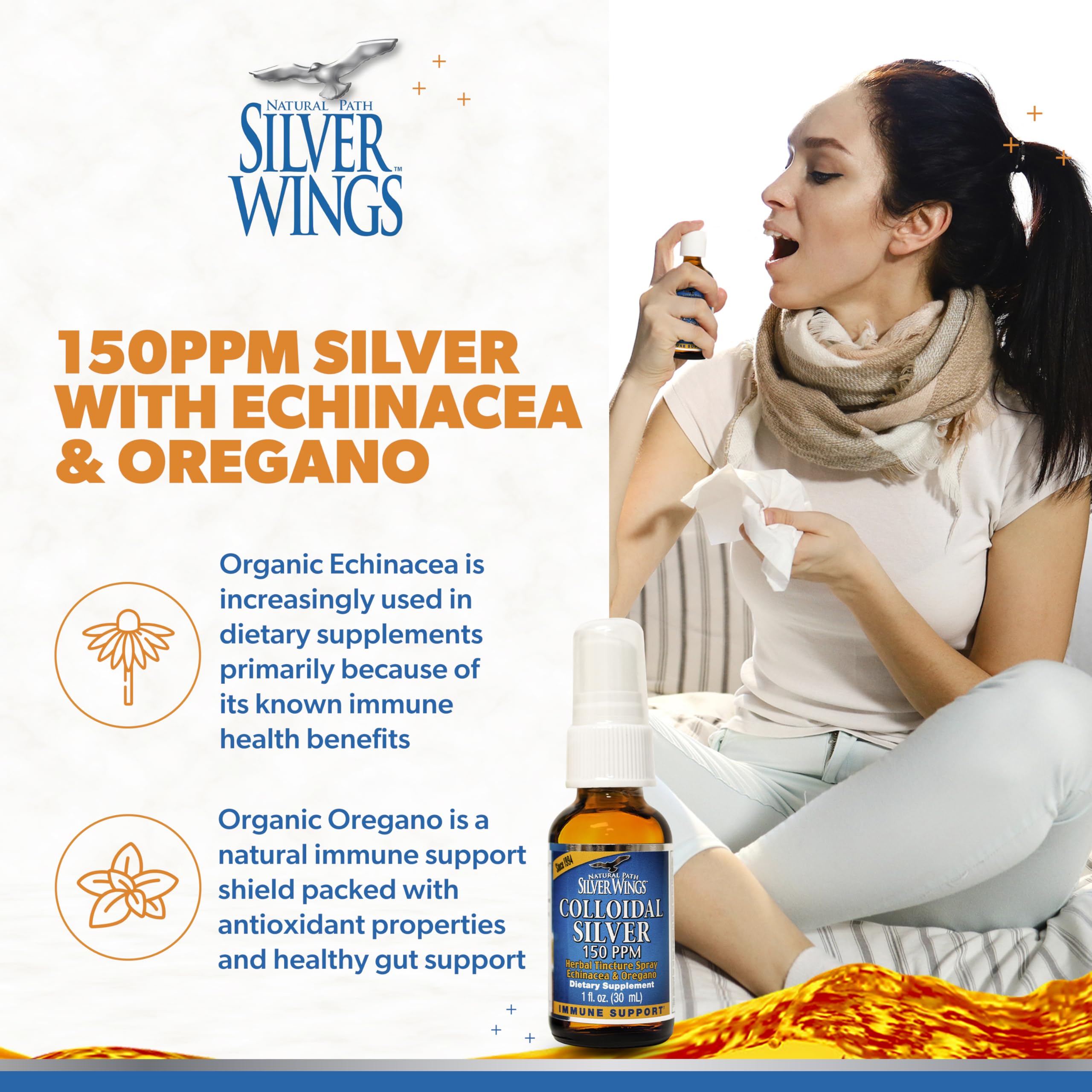 Echinacea and oregano herbal ingredients blended with colloidal silver