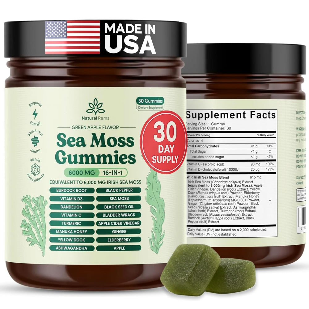 Natural Rems Sea Moss Gummies 16-in-1 pack bottle for daily wellness support