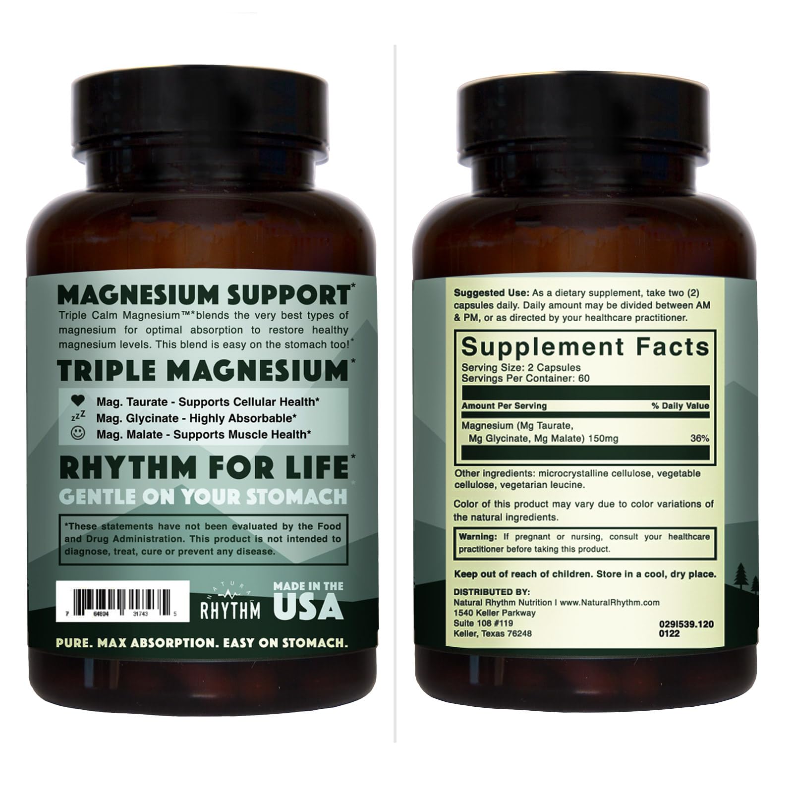 Informational card detailing Natural Rhythm Triple Calm Magnesium