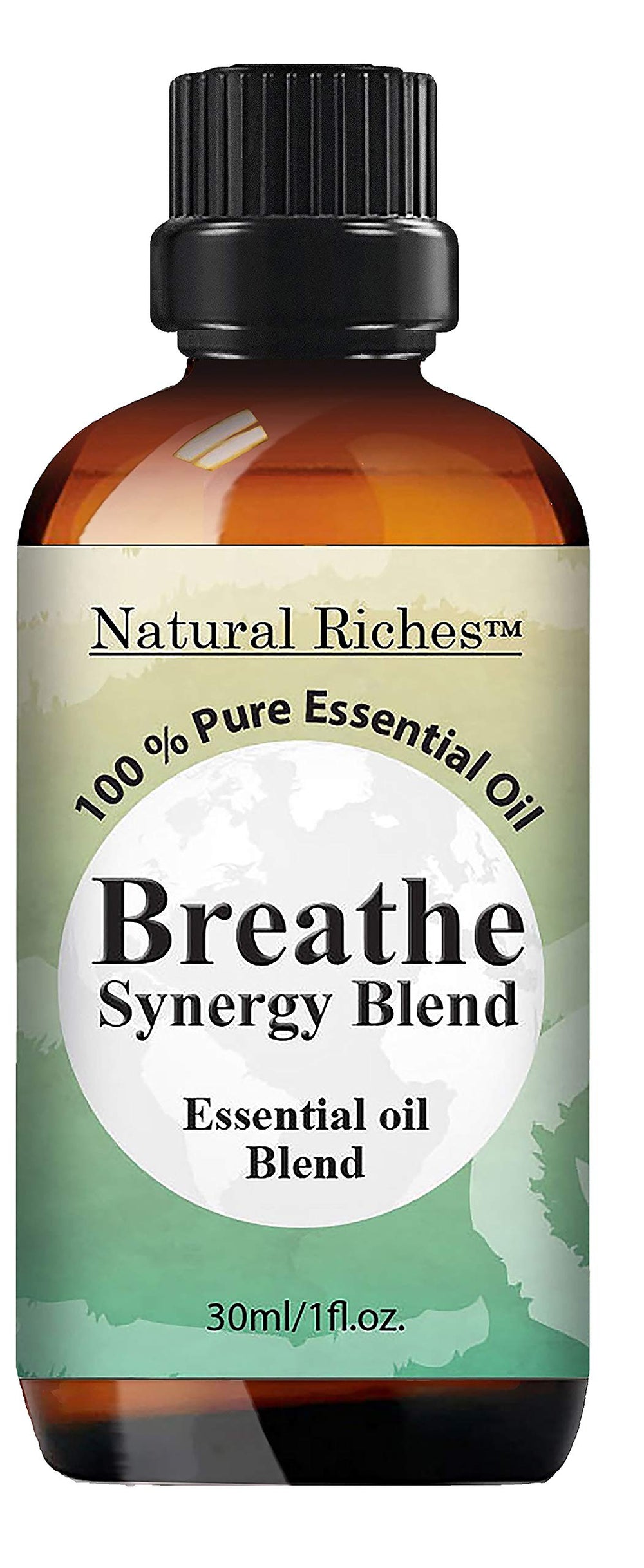 30 ml bottle of Natural Riches Breathe Essential Oil Blend with peppermint eucalyptus tea tree and lemon
