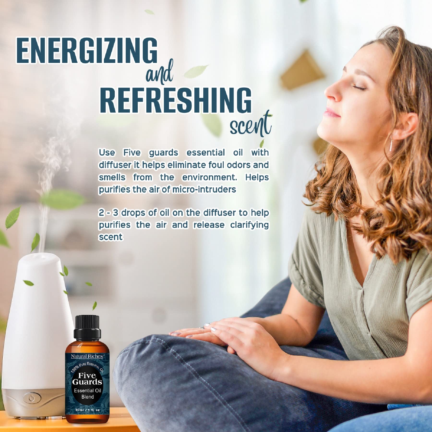 Aromatherapy diffuser with Five Guards essential oil blend