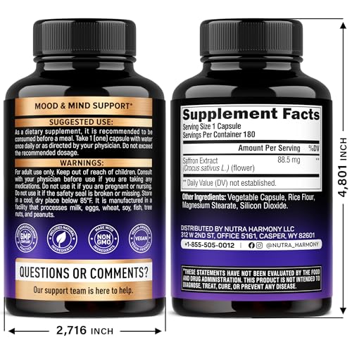 Close-up of saffron capsules showing 88.5 mg dosage