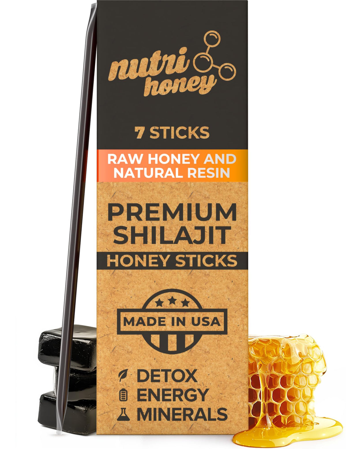 Packaging of NATURAL SHILAJIT Honey Sticks with 7 sticks