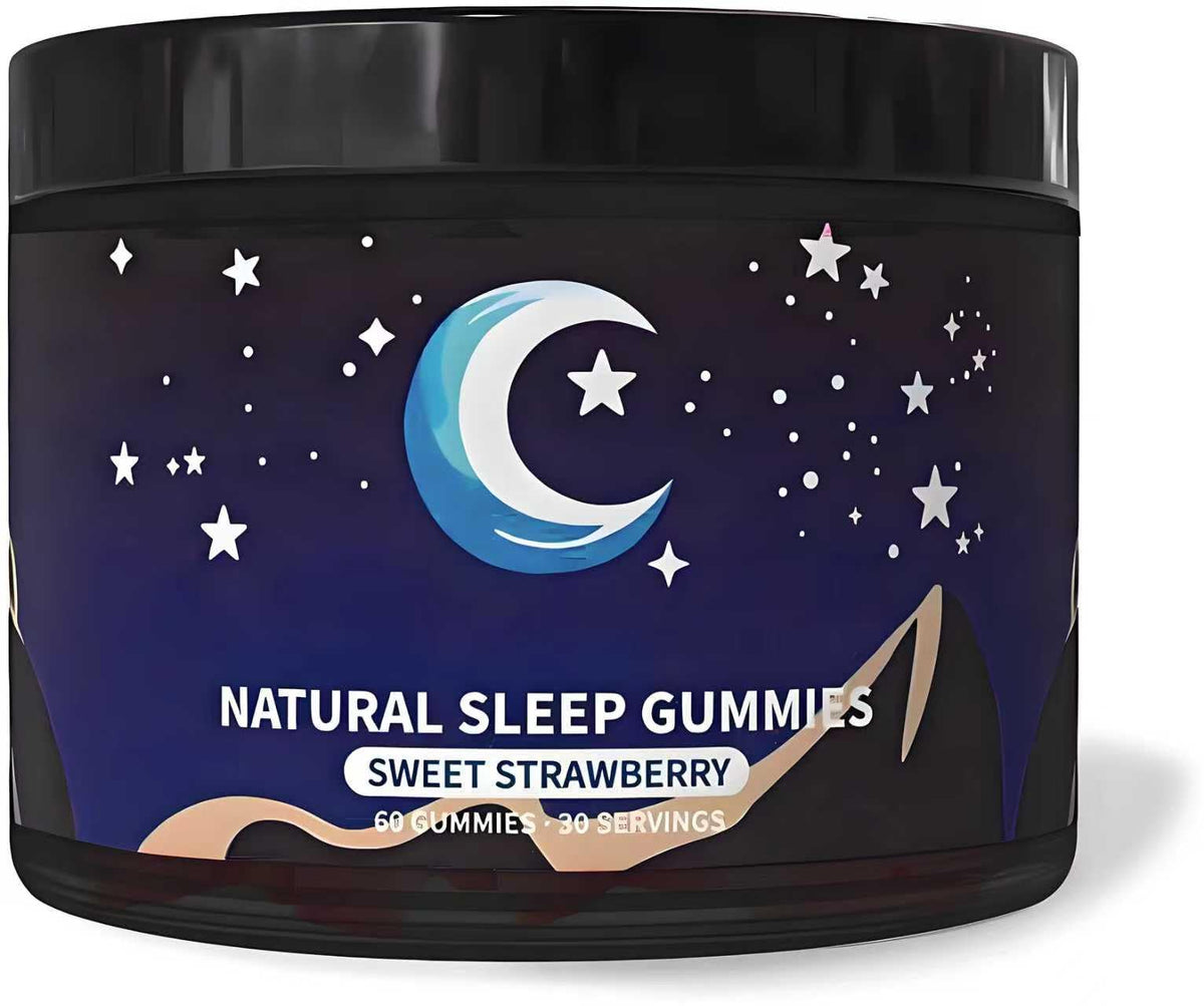 Close-up of Natural Sleep Aid Gummies in strawberry flavor