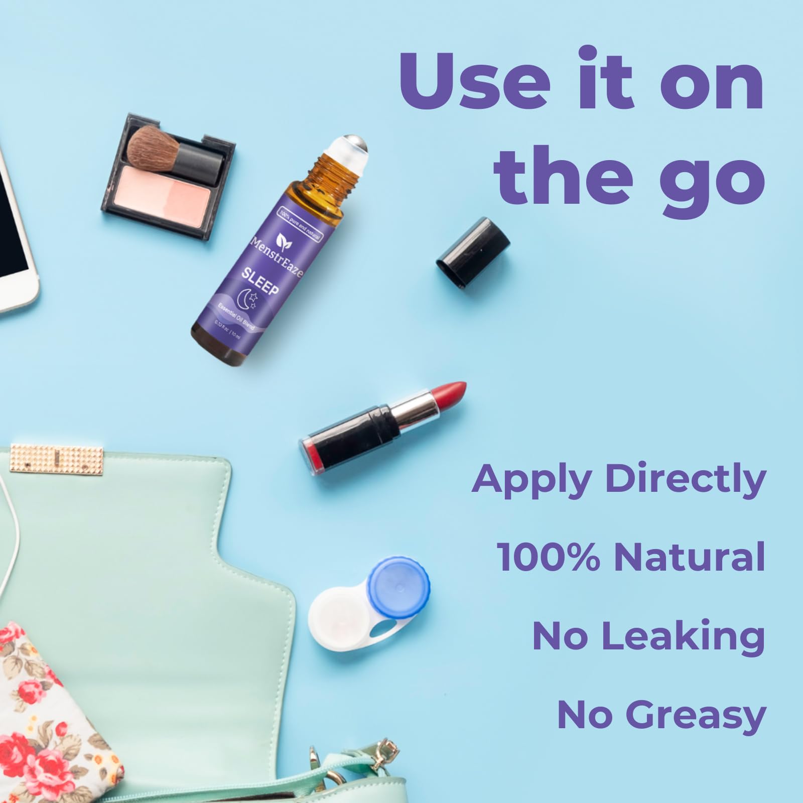 Travel-friendly Sleep Roll-On compact bottle photographed with soft lighting