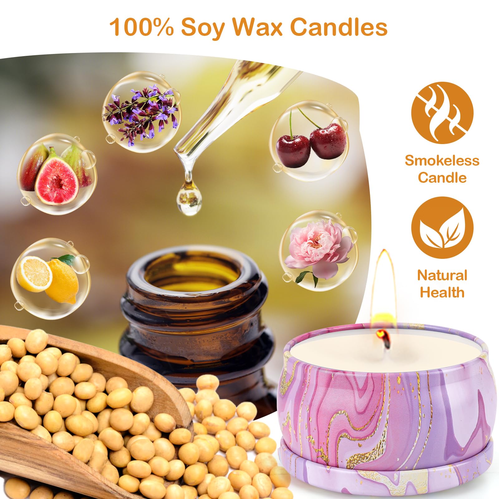 Natural soy wax candles in decorative jars