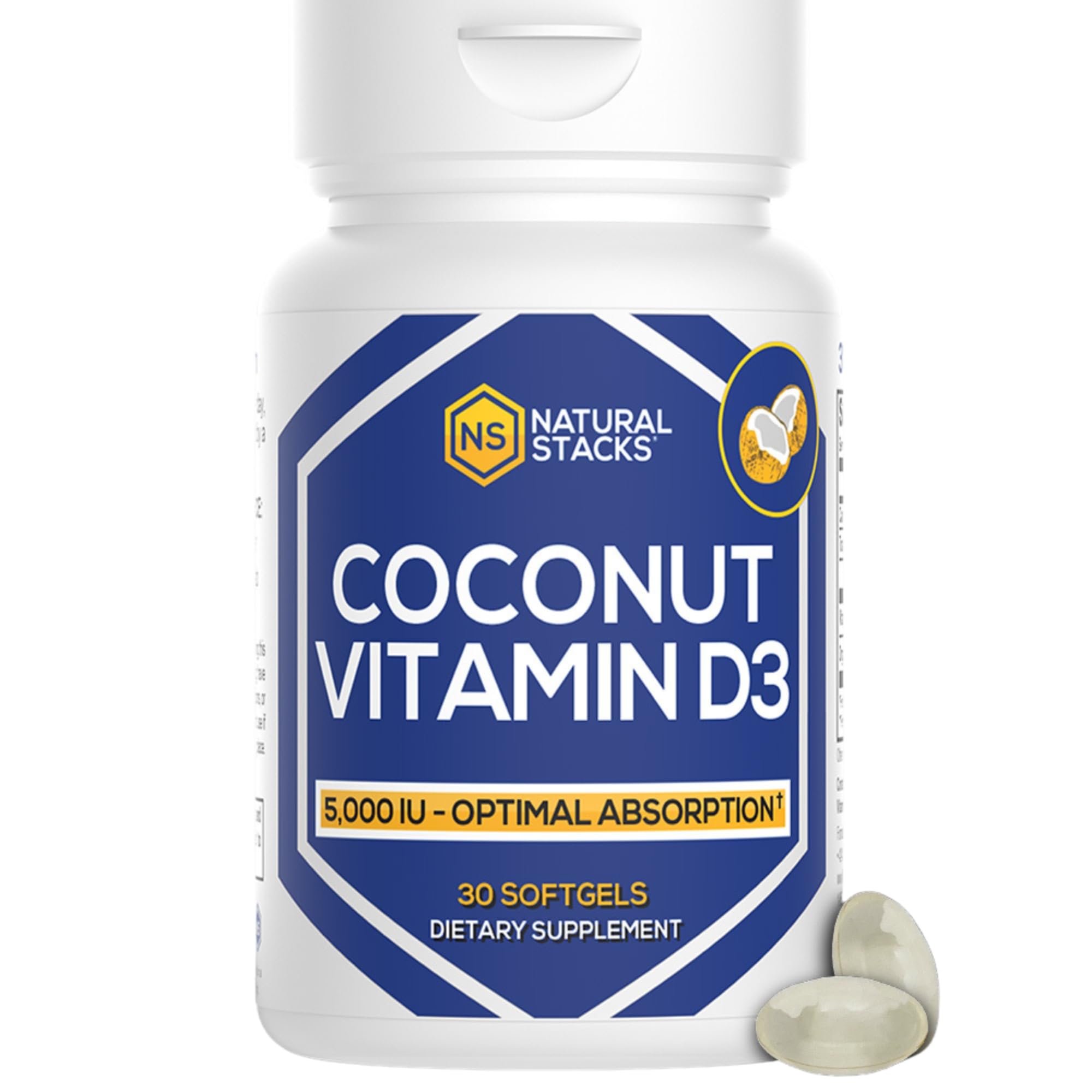 NATURAL STACKS Vitamin D 5000 IU softgels with coconut oil for absorption