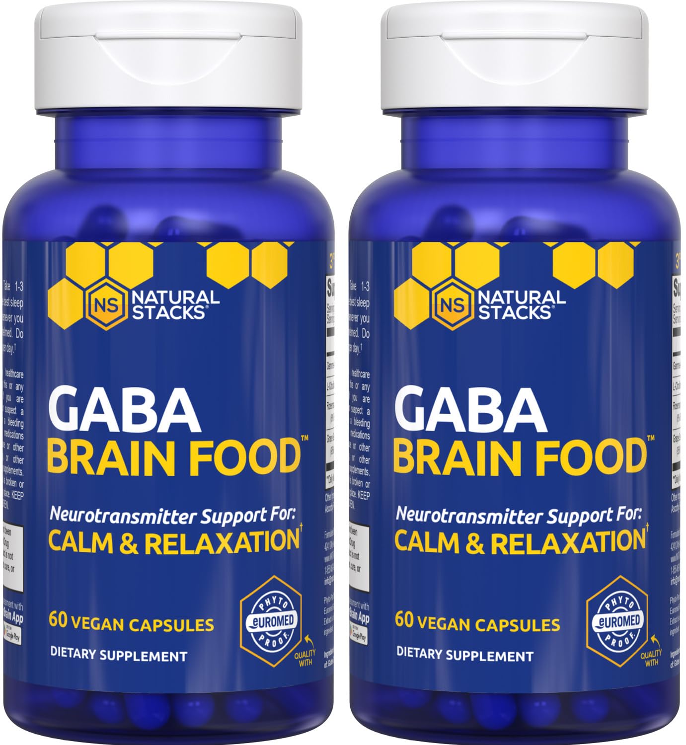 Natural Stacks GABA Brain Food bottle shown for bedtime calm and relaxation