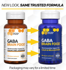 Natural Stacks GABA Brain Food label highlights ingredients for mental calm