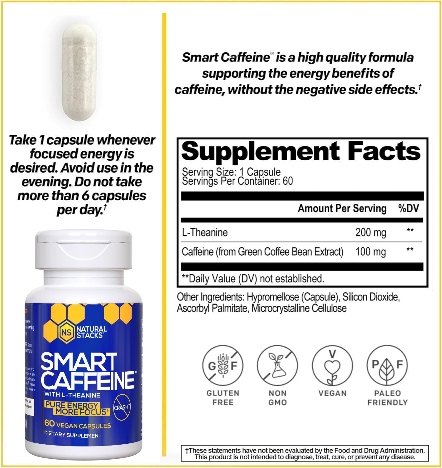 Close-up of Smart Caffeine Pills capsules