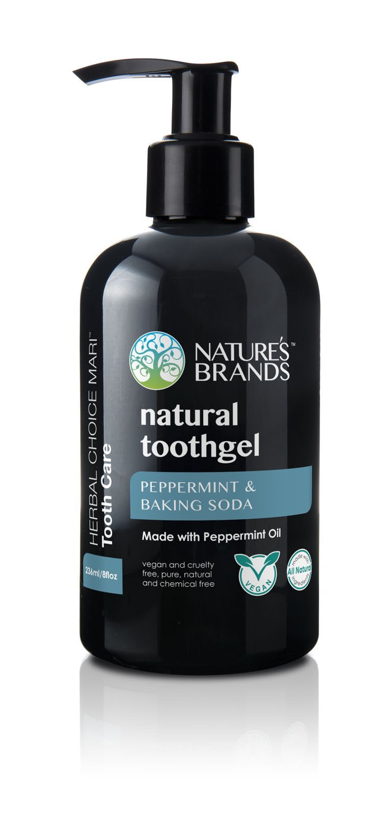 Natural Toothgel Peppermint & Baking Soda in an 8 oz BPA-free bottle by Herbal Choice Mari