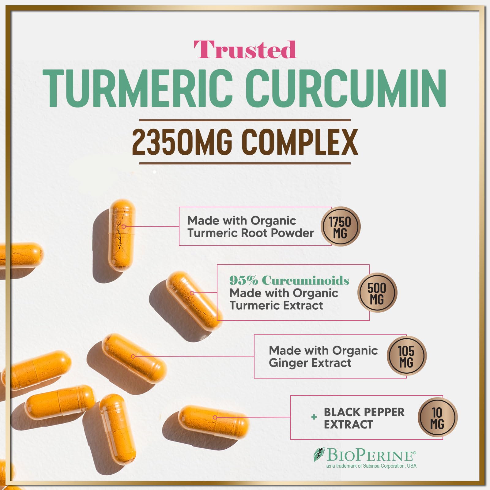 Natural turmeric and ginger ingredients in capsules