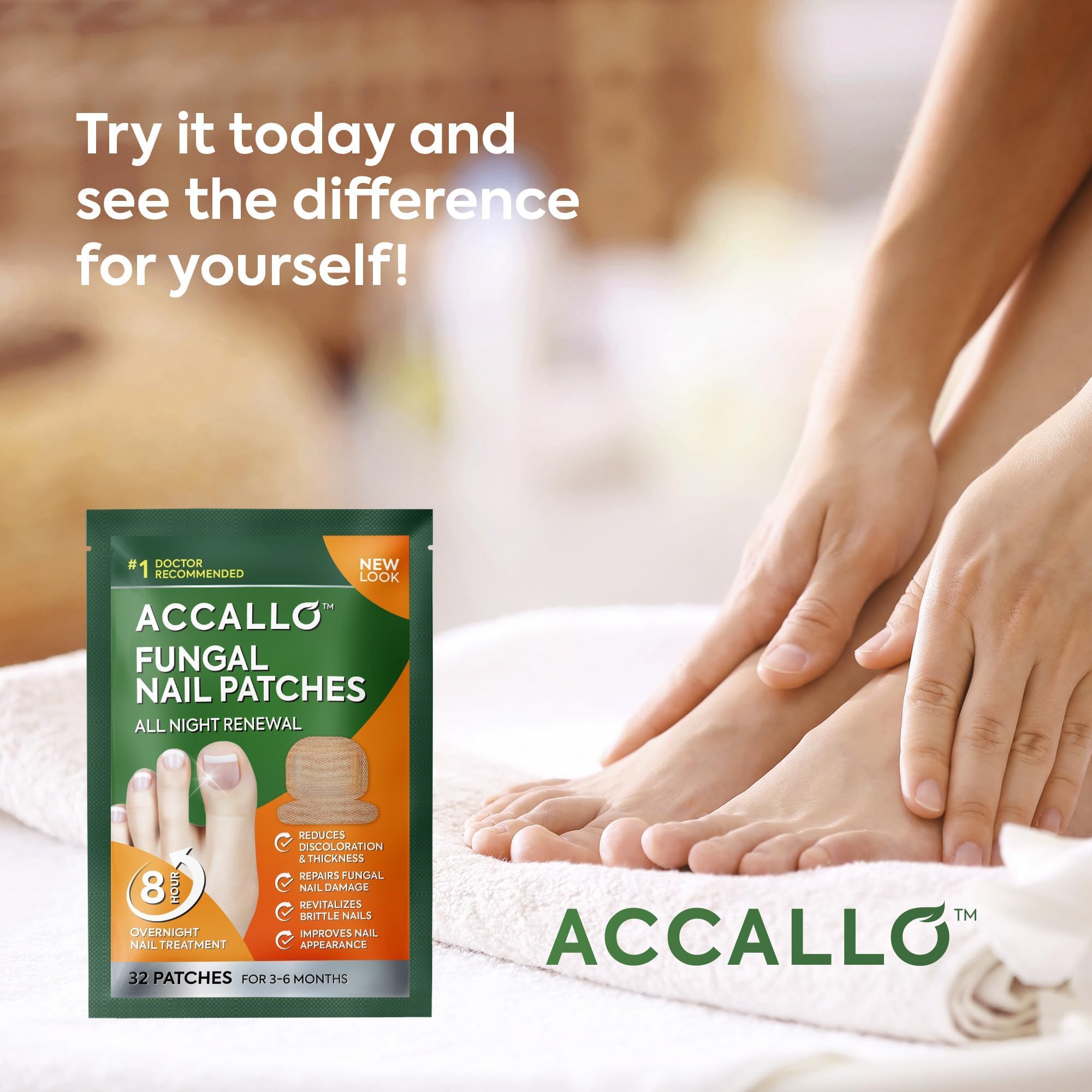 Natural Vine patches in use on nails for convenient nightly care.