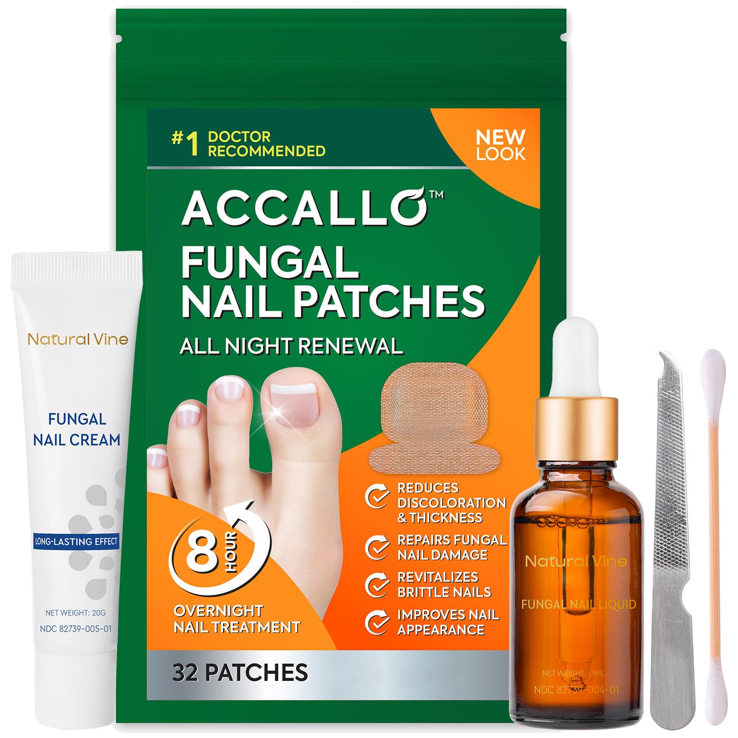 Natural Vine patches 32pcs for targeted toenail treatment.