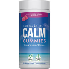 Front view of Natural Vitality CALM Gummies bottle - Raspberry Lemon flavor