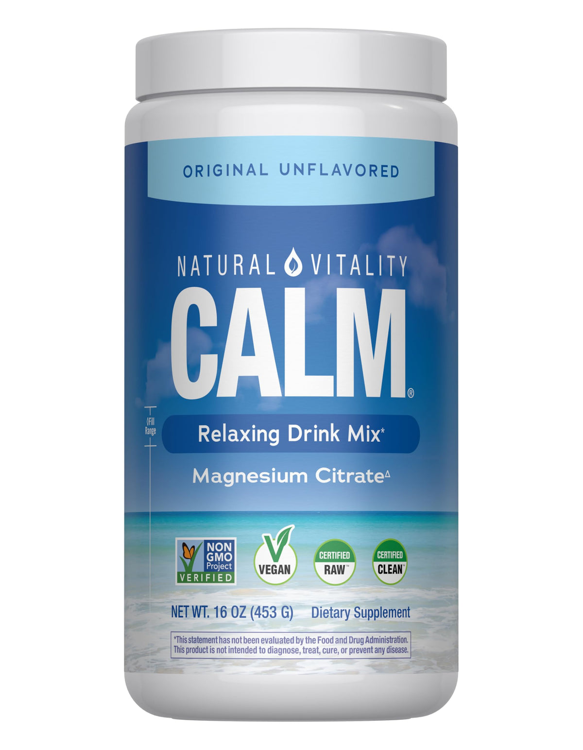 Natural Vitality CALM Magnesium Drink Mix 16 oz bottle label