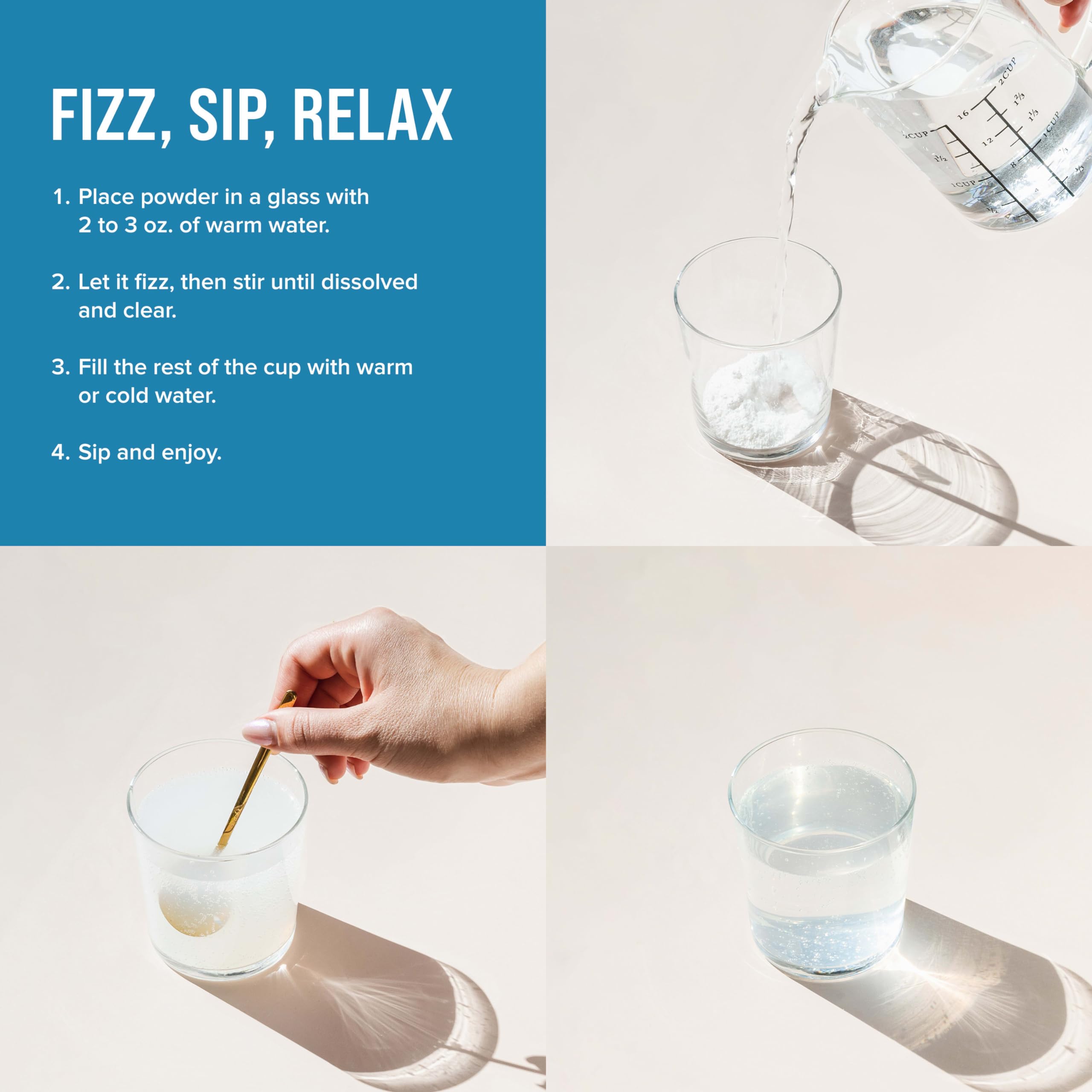 Glass of fizzy orange CALM magnesium citrate drink being prepared