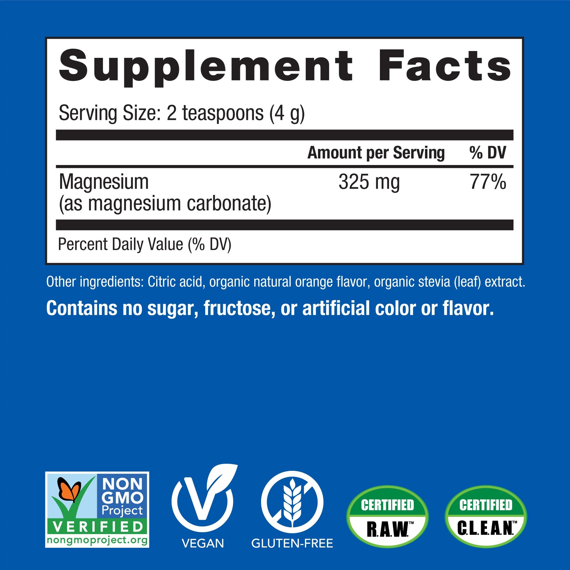 Spoon scooping CALM orange magnesium drink mix powder
