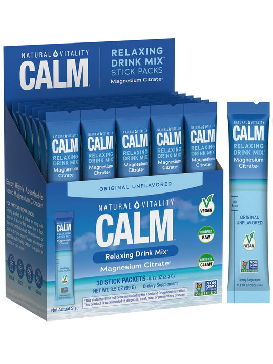 Front packaging of Natural Vitality Calm Magnesium Powder – unflavored, 30 packets