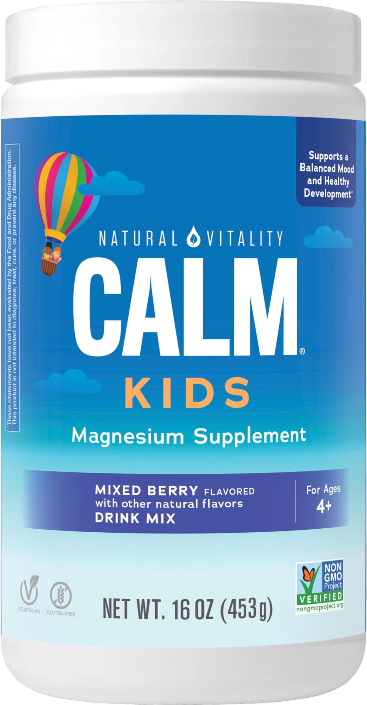 Natural Vitality CALM Sleep mixed berry magnesium drink mix powder in a glass
