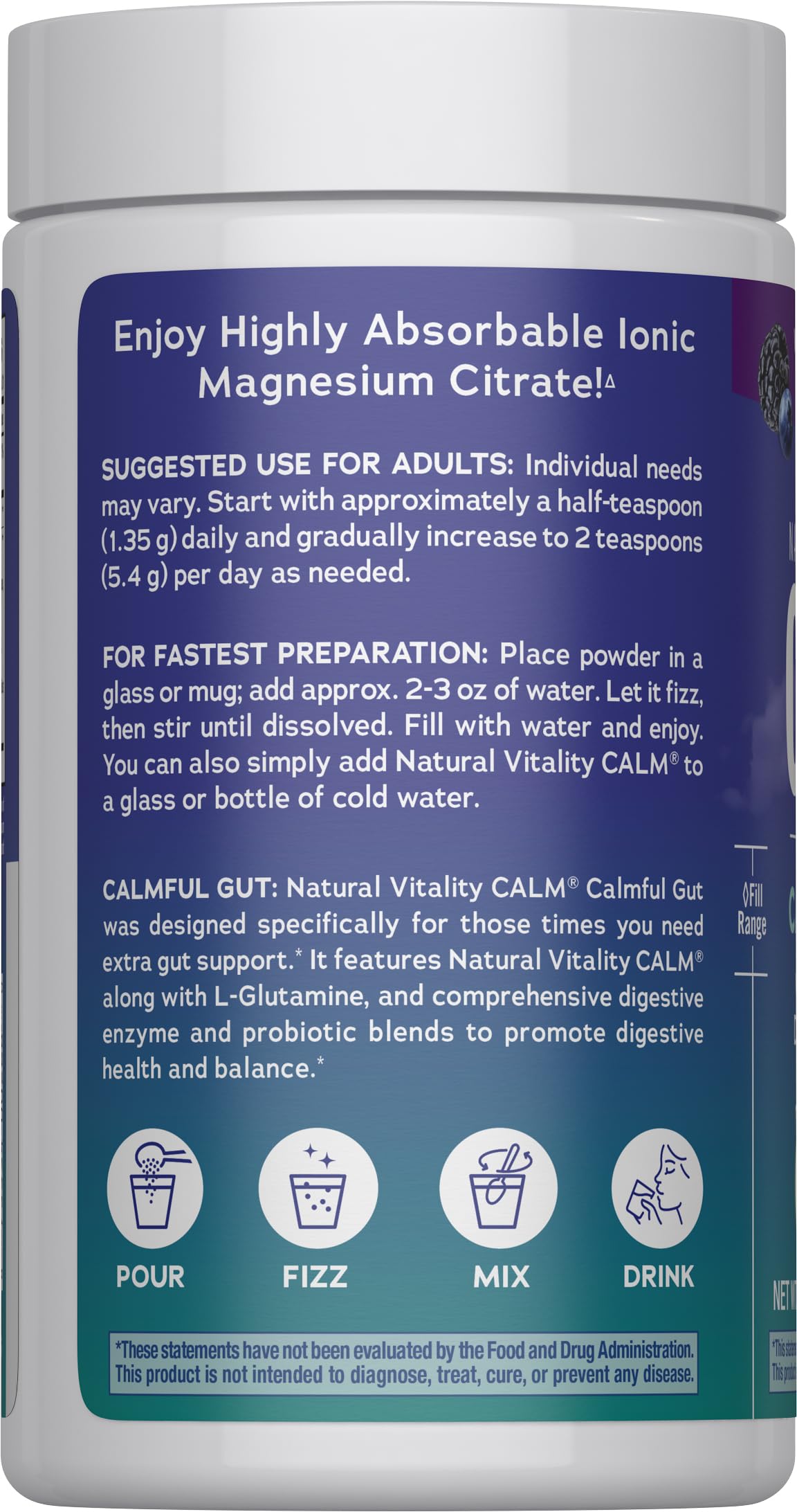 Supplement facts and probiotic blend ingredients for Calmful Gut