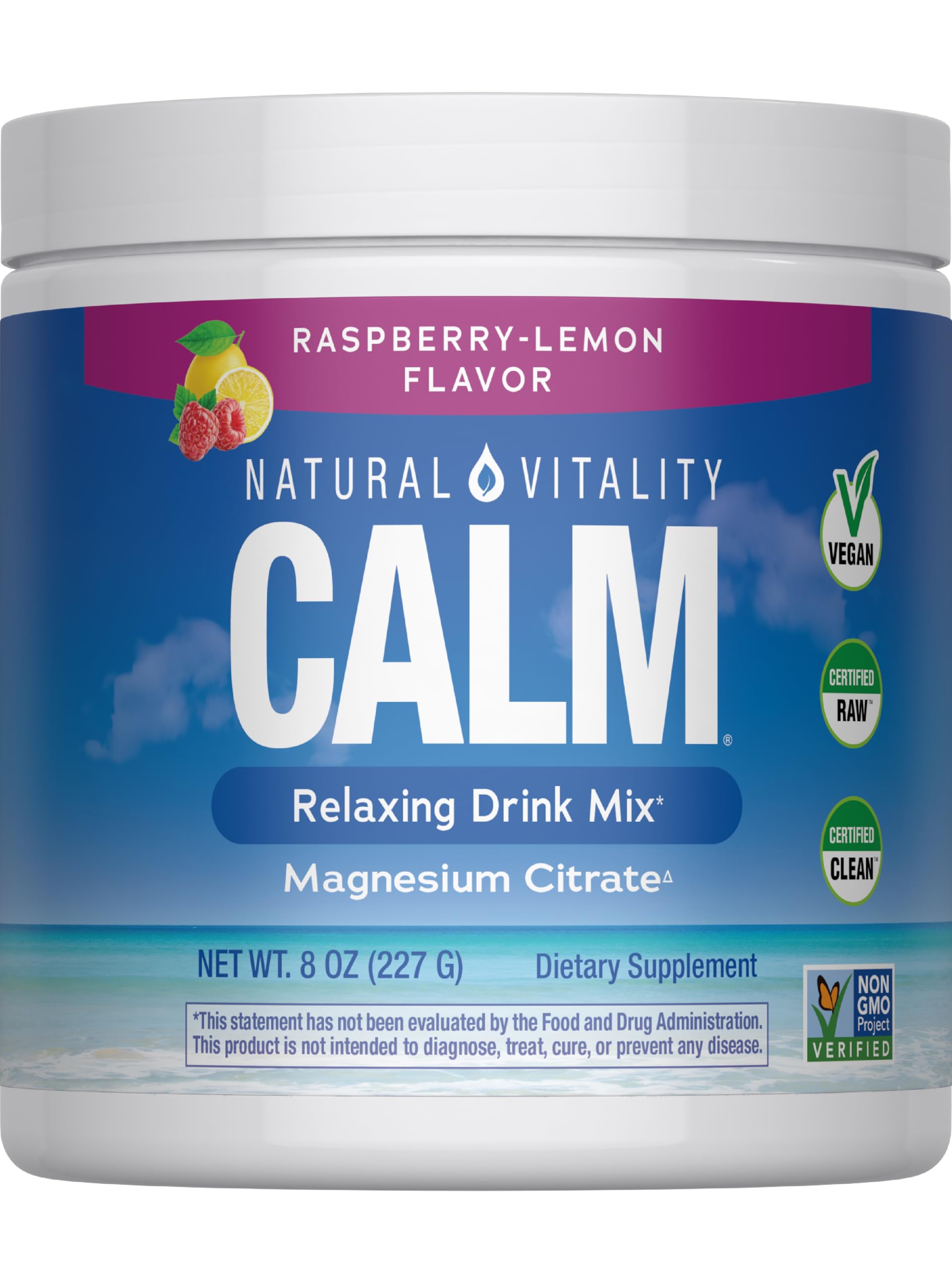 Natural Vitality Raspberry Lemon Calm Magnesium Drink Mix 8 oz canister