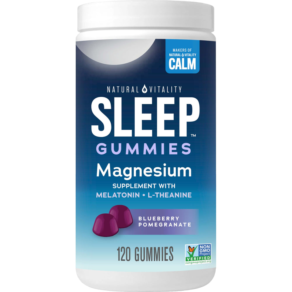 Front view of Natural Vitality SLEEP Gummies bottle - Blueberry Pomegranate 120 Count