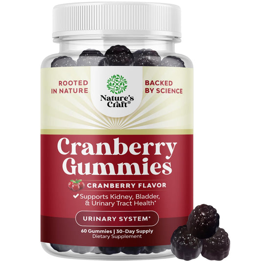 Front view of Natural Cranberry Gummies bottle - extra strength, vegan, gluten-free, gelatin-free