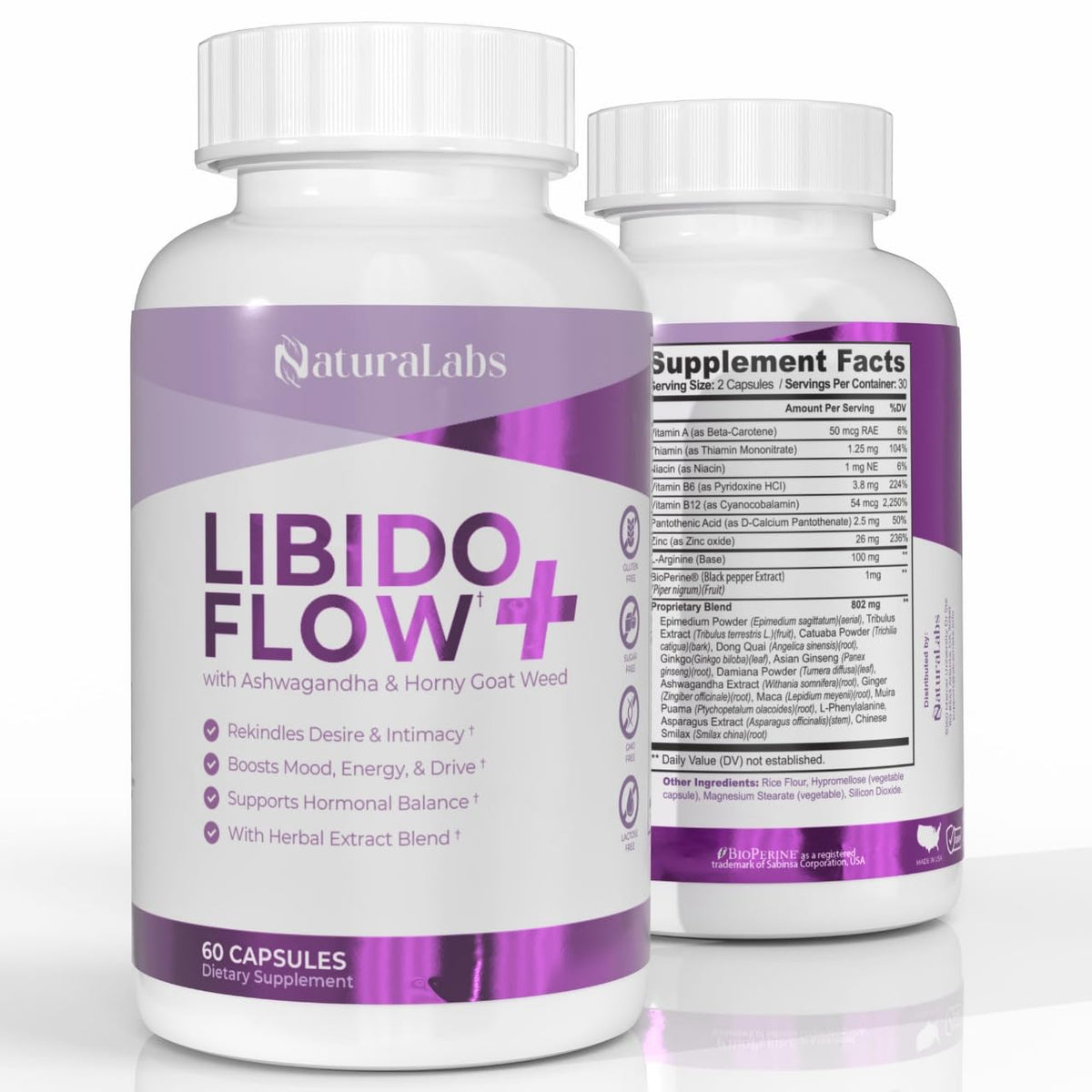 NATURALABS Libido Flow+ bottle on a white background