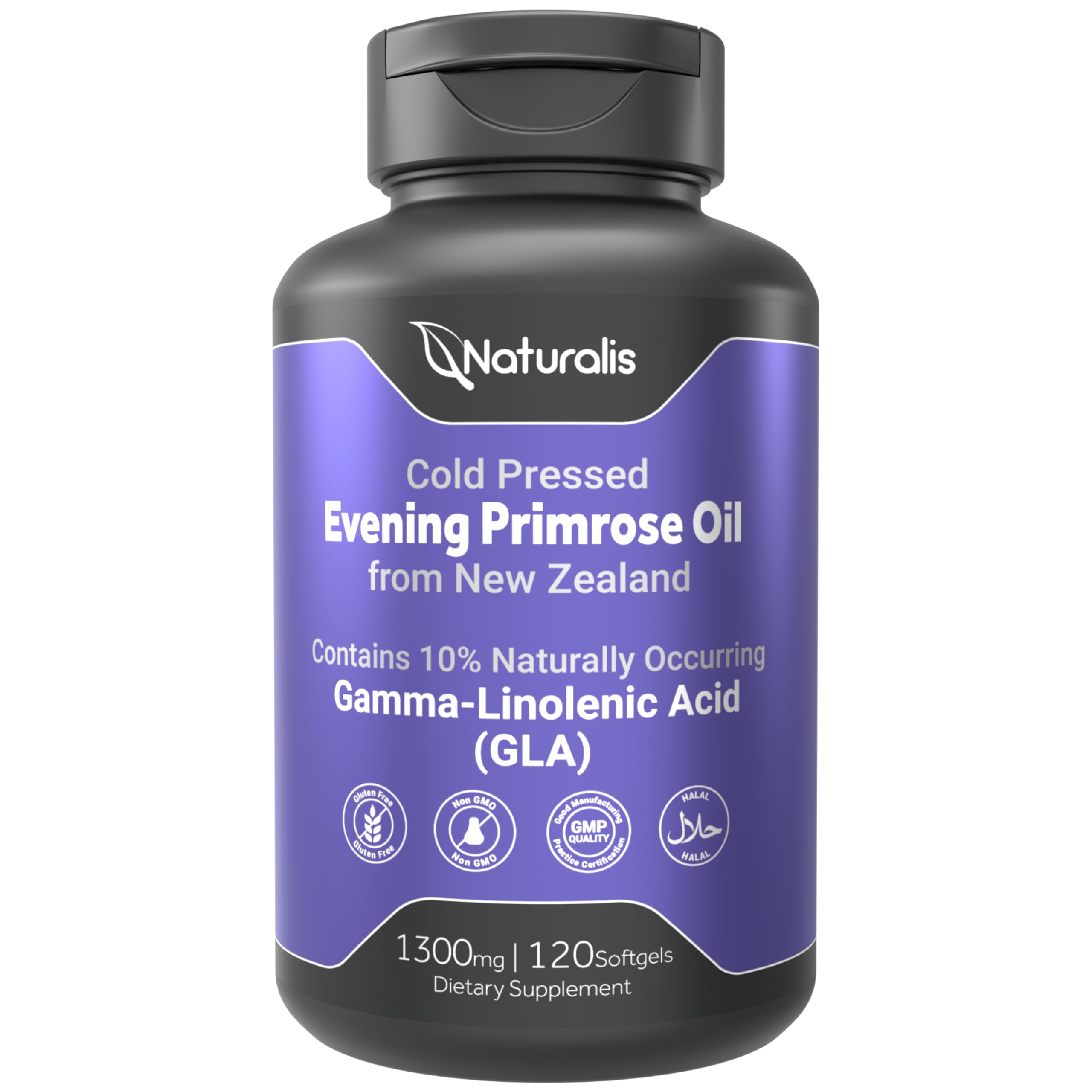 Naturalis Evening Primrose Oil bottle front with 120 softgels