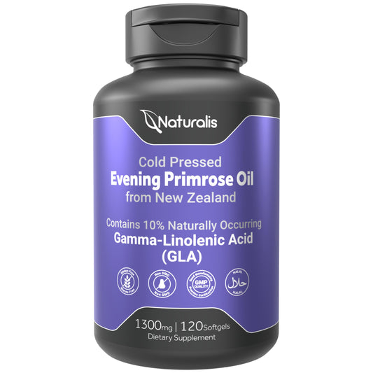 Naturalis Evening Primrose Oil bottle front with 120 softgels