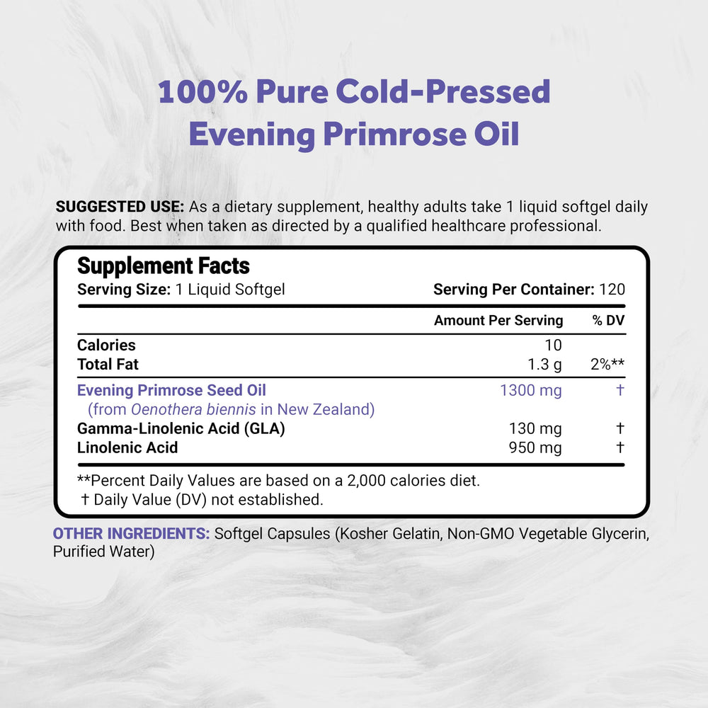 Product label displaying 1300mg per softgel and 120 softgels