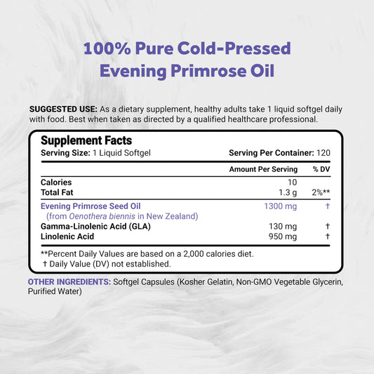Product label displaying 1300mg per softgel and 120 softgels