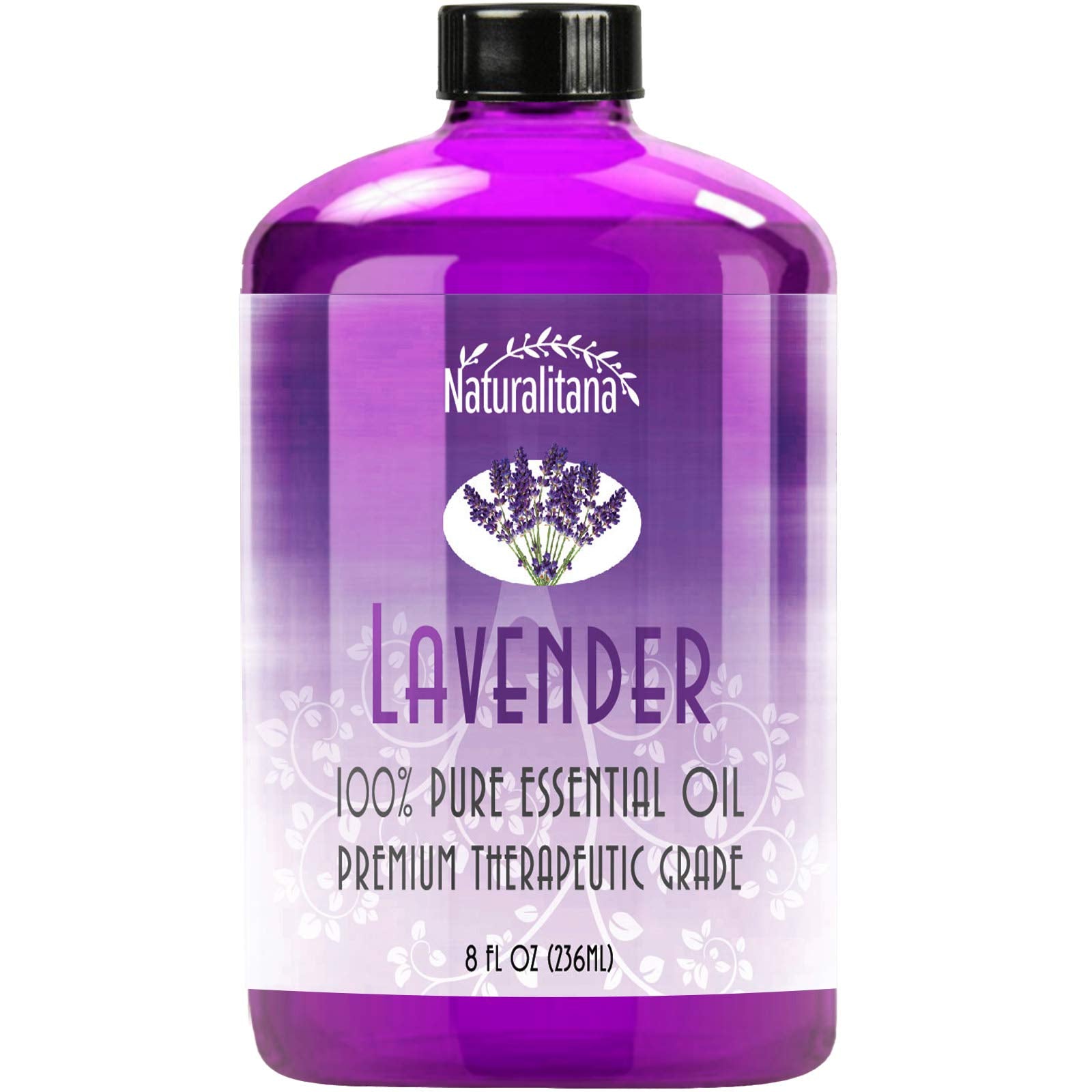 Naturalitana Lavender Essential Oil 8oz bottle with purple hue
