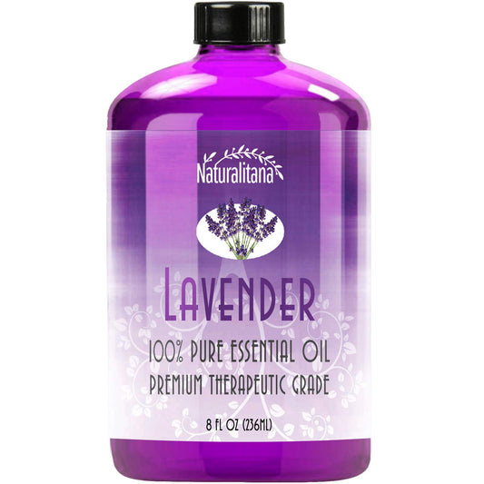 Naturalitana Lavender Essential Oil 8oz bottle with purple hue