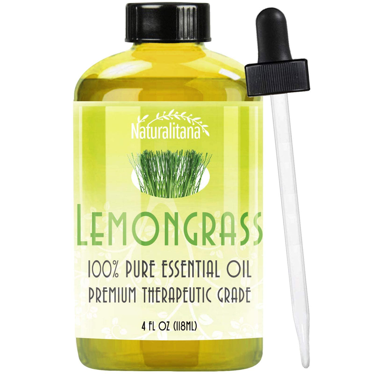 Naturalitana Lemongrass Essential Oil 4 oz bottle with dropper