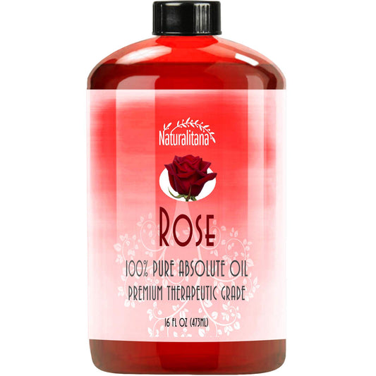 Naturalitana 16oz Rose Essential Oil bottle on a wooden surface