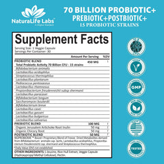 NaturaLife Probiotics label close-up showing 70B CFU