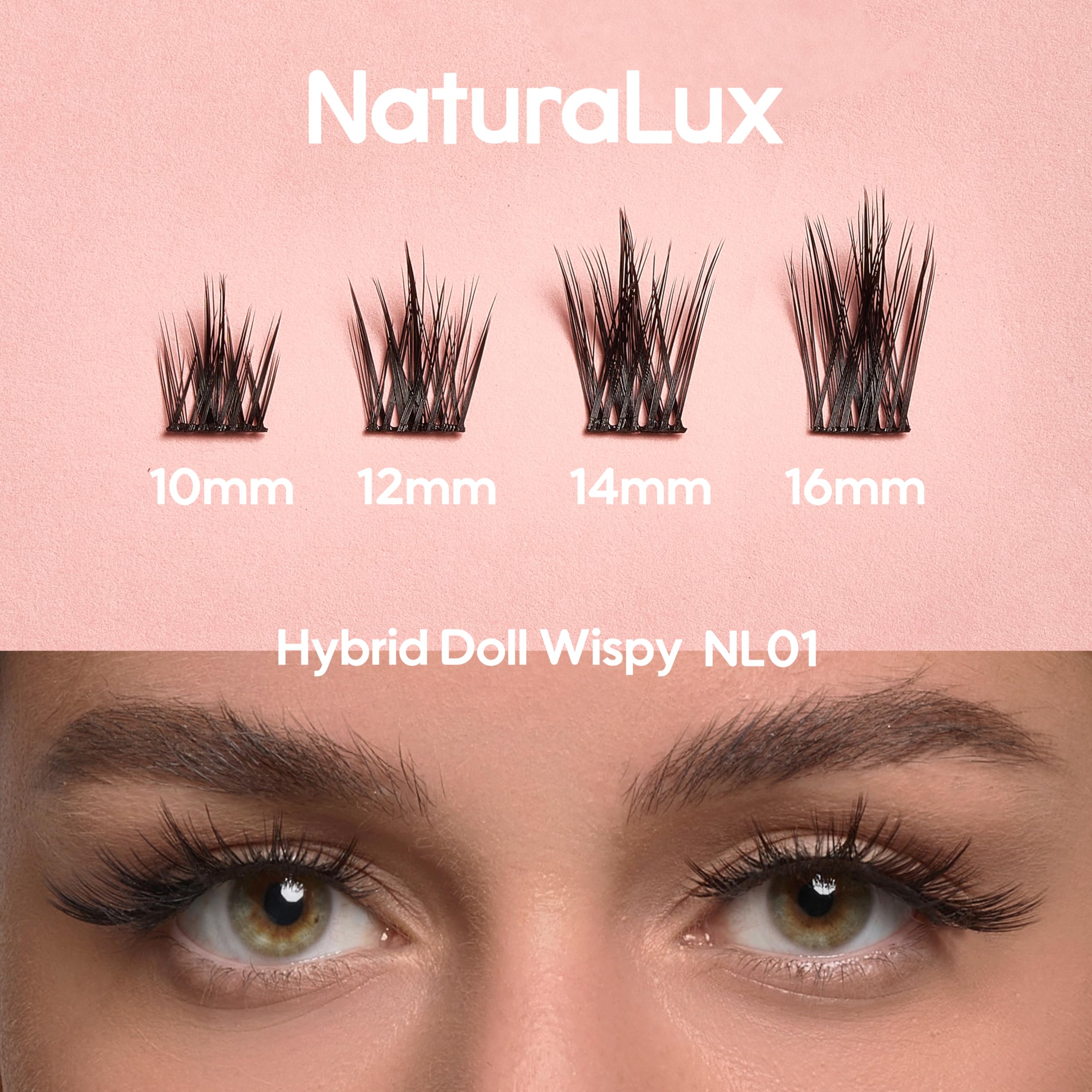 Naturallux Hybrid Doll Wispy 16mm close-up emphasizes bold length yet airy comfort.