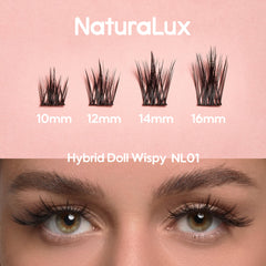 Naturallux Hybrid Doll Wispy 16mm close-up emphasizes bold length yet airy comfort.
