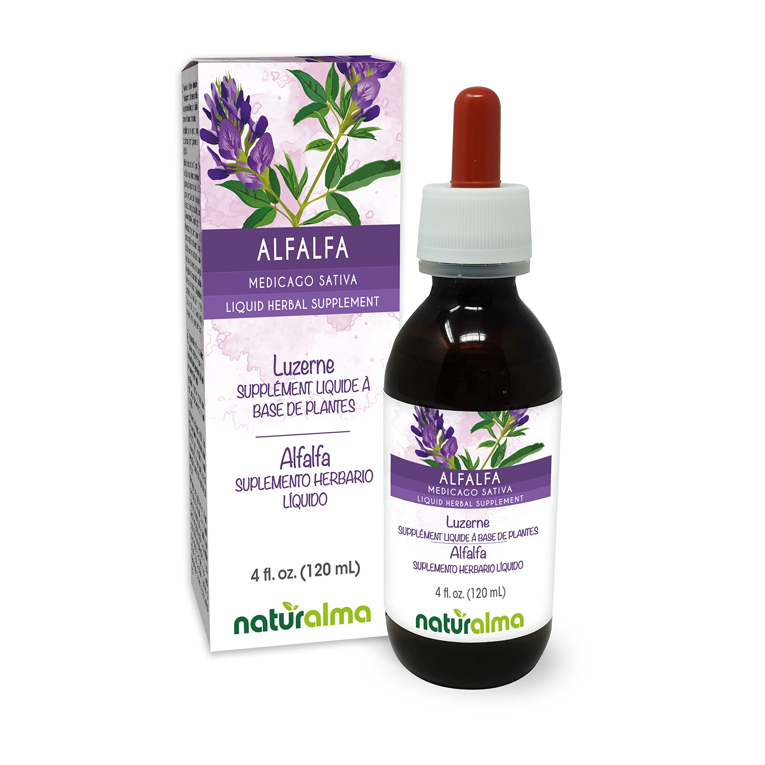Naturalma Alfalfa tincture bottle with dropper, 4 oz (Italy)