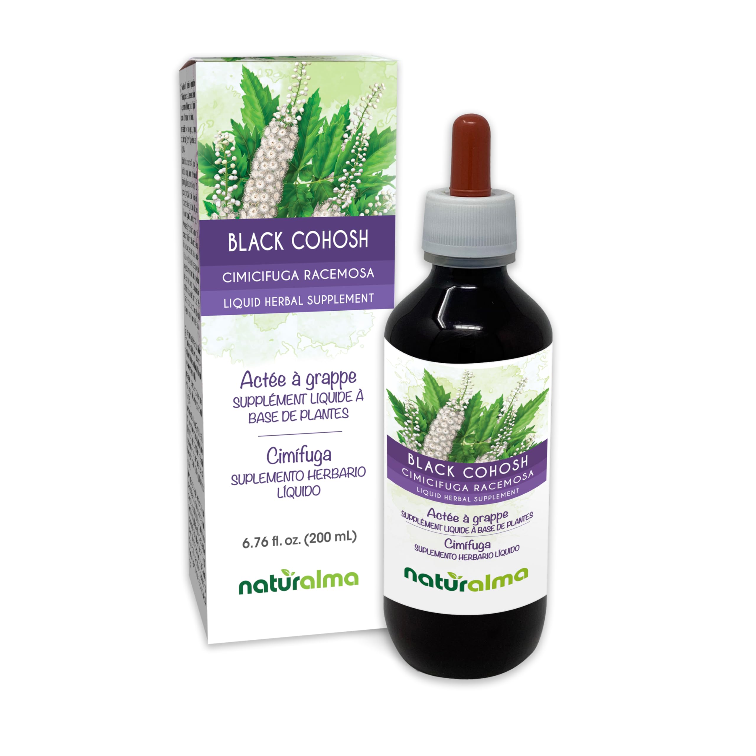 Naturalma Black Cohosh tincture 1:5, alcohol-free, 6.76 fl oz bottle produced in Italy