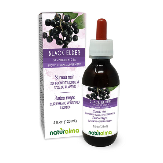 Naturalma Black Elder tincture bottle showing elderflower and elderberry on label