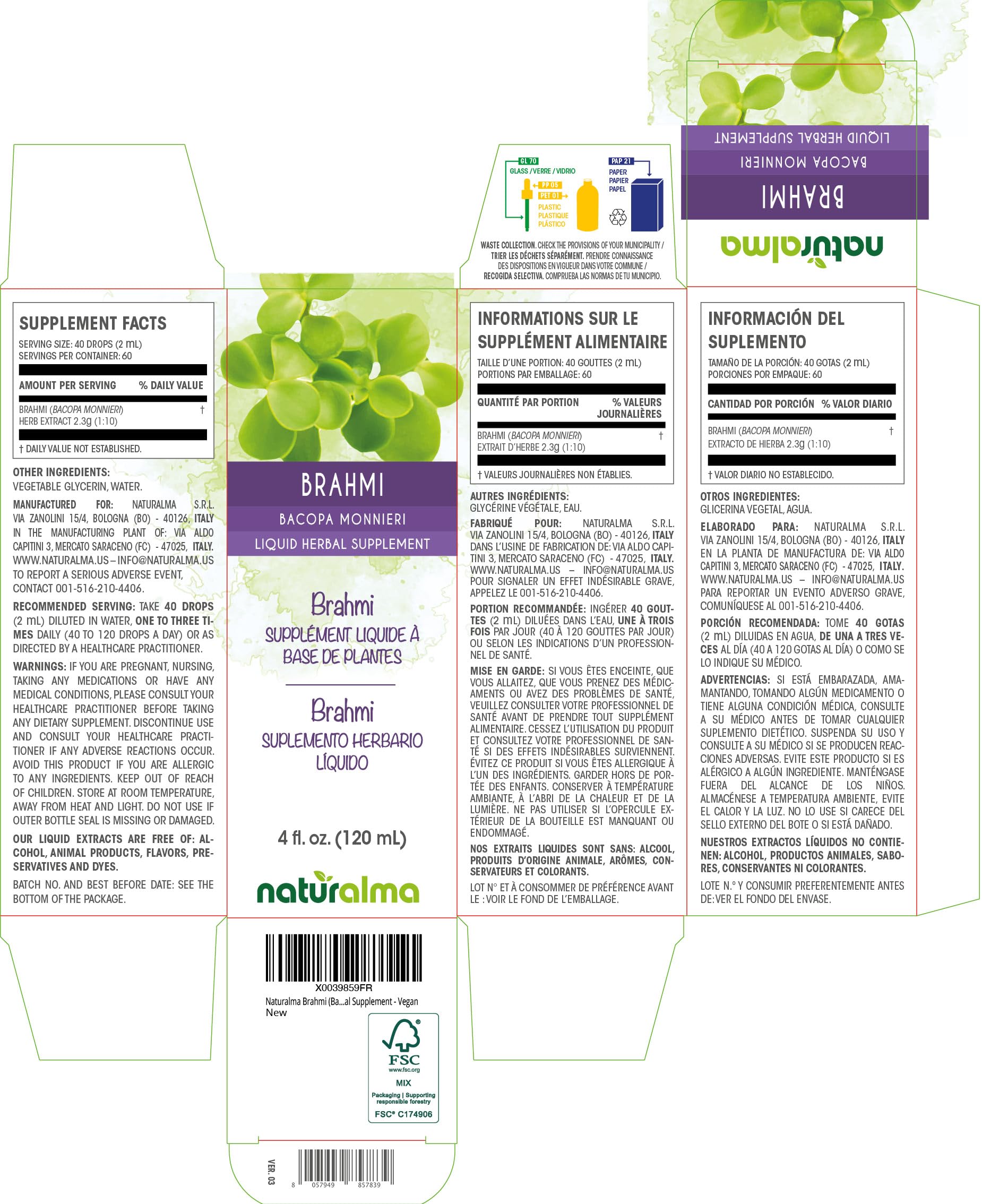 Brahmi Bacopa monnieri tincture liquid extract bottle