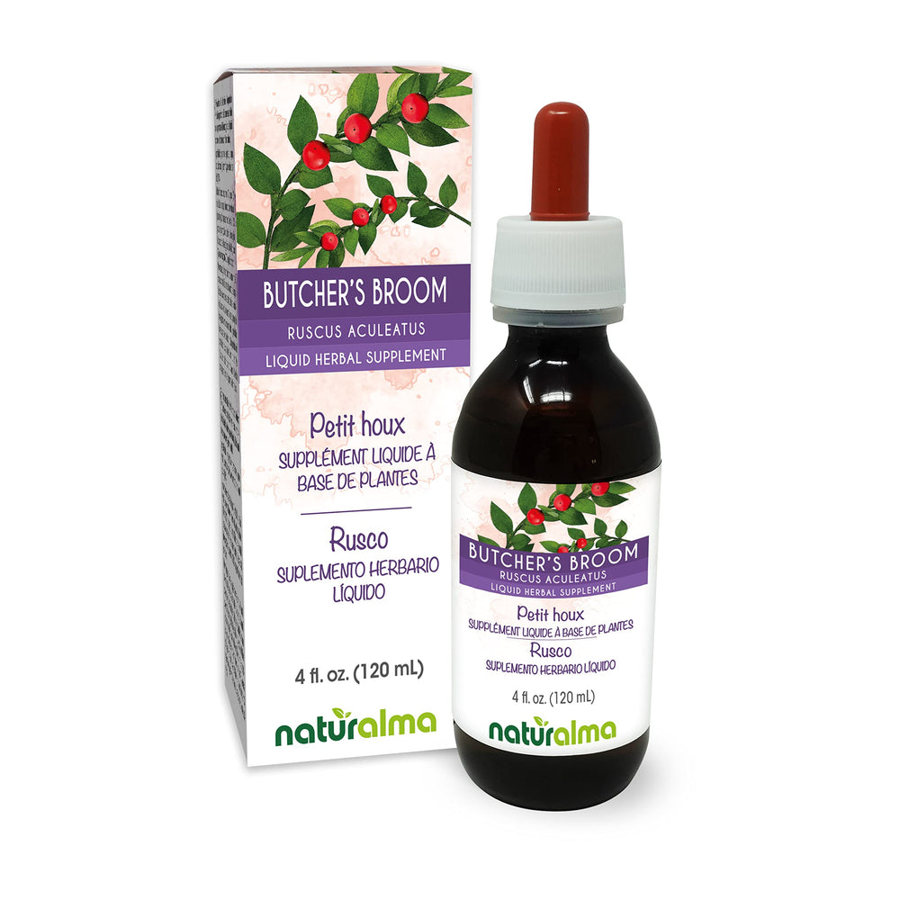 Bottle of Naturalma Butcher's Broom Root Tincture with dropper, 4 oz
