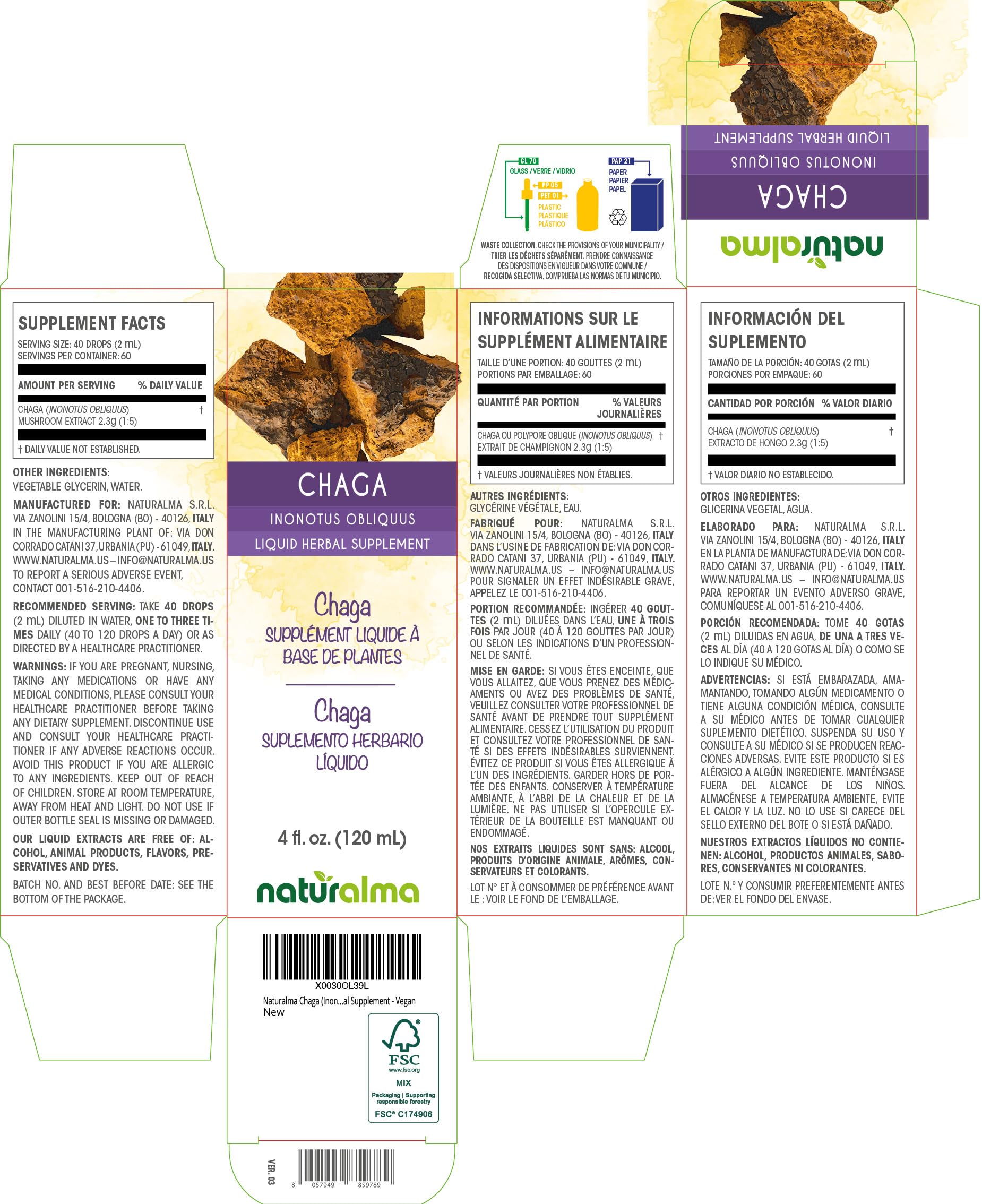 Naturalma Chaga tincture bottle - side view